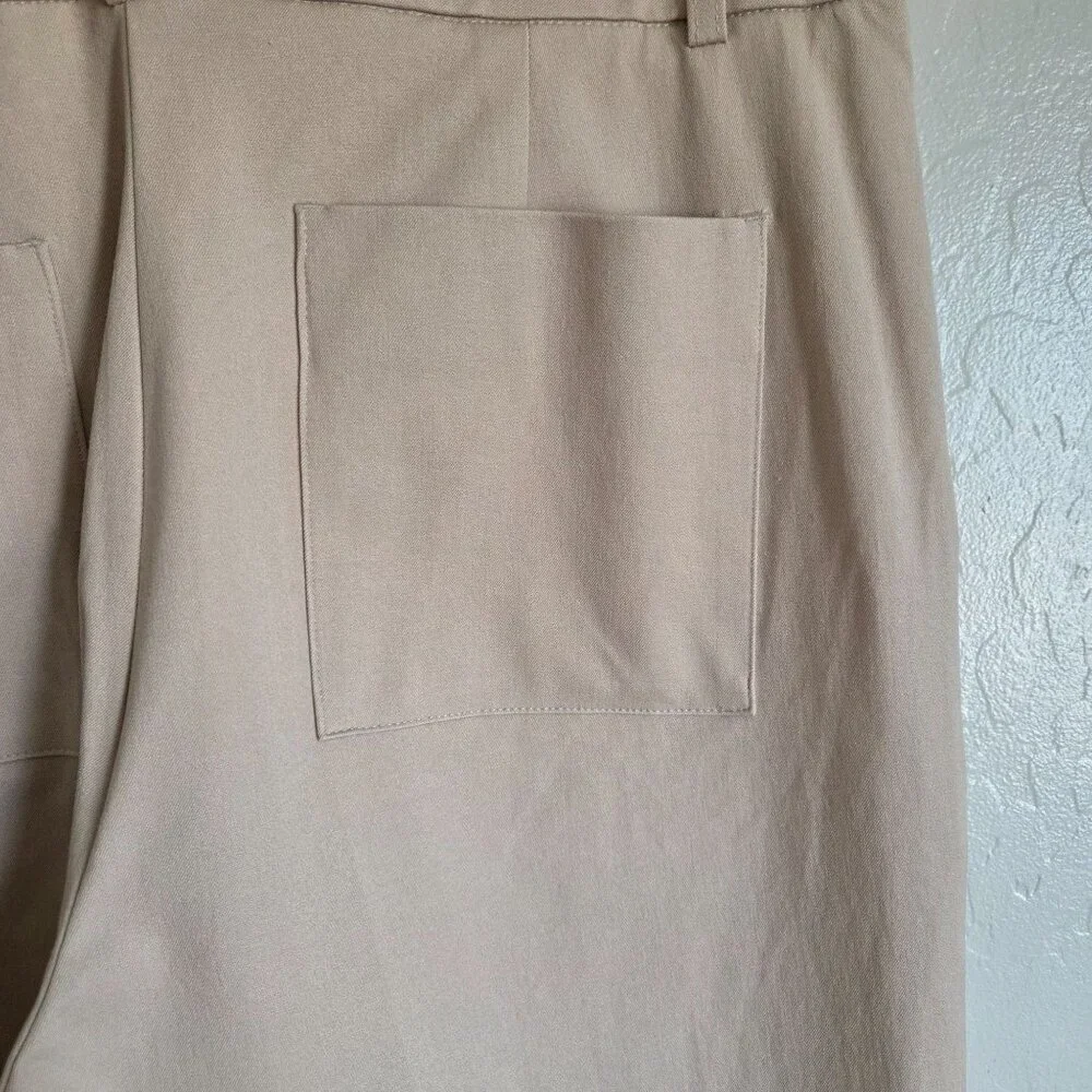 Rachel Zoe High-Rise Wide Leg Trouser Pants Tan Size 12 Cotton Blend Work Casual